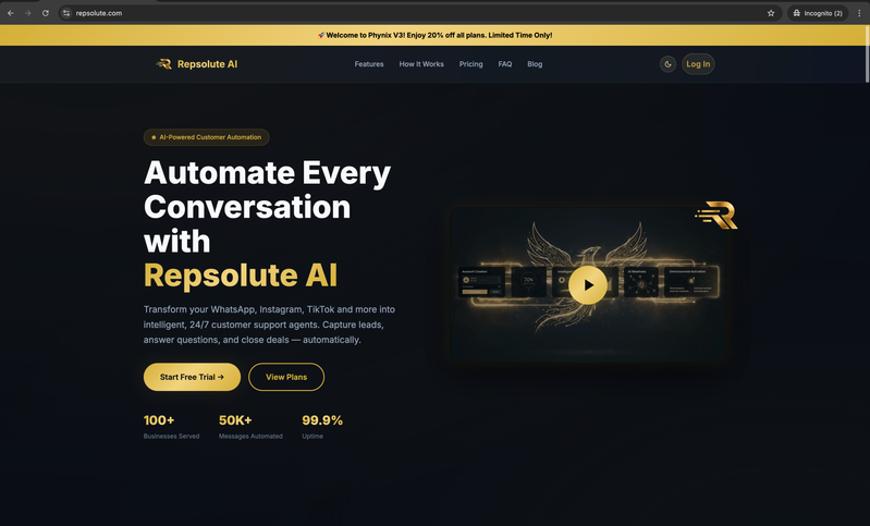 Telychat website homepage — AI-powered customer engagement platform